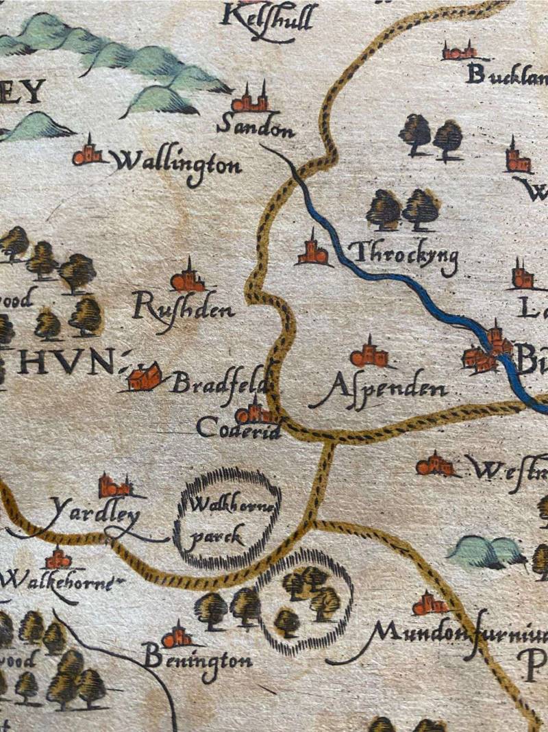 Detail of the map of Hertfordshire, showing Broadfield