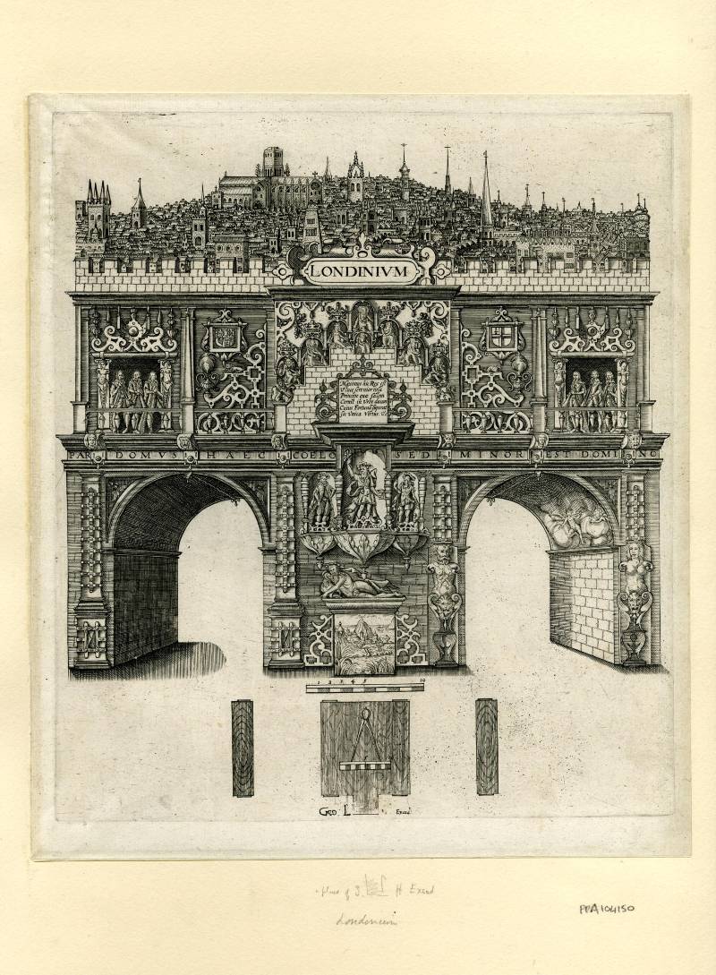 An engraving depicting two arches.