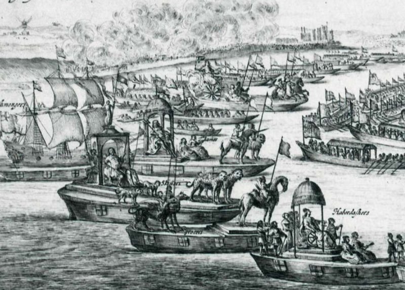 A detail of the previous image, highlighting the personification of the Thames.
