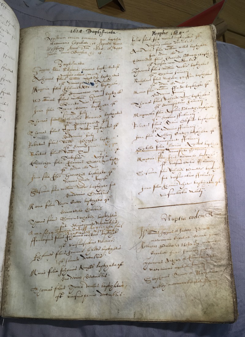 An opening from Westbury parish register.